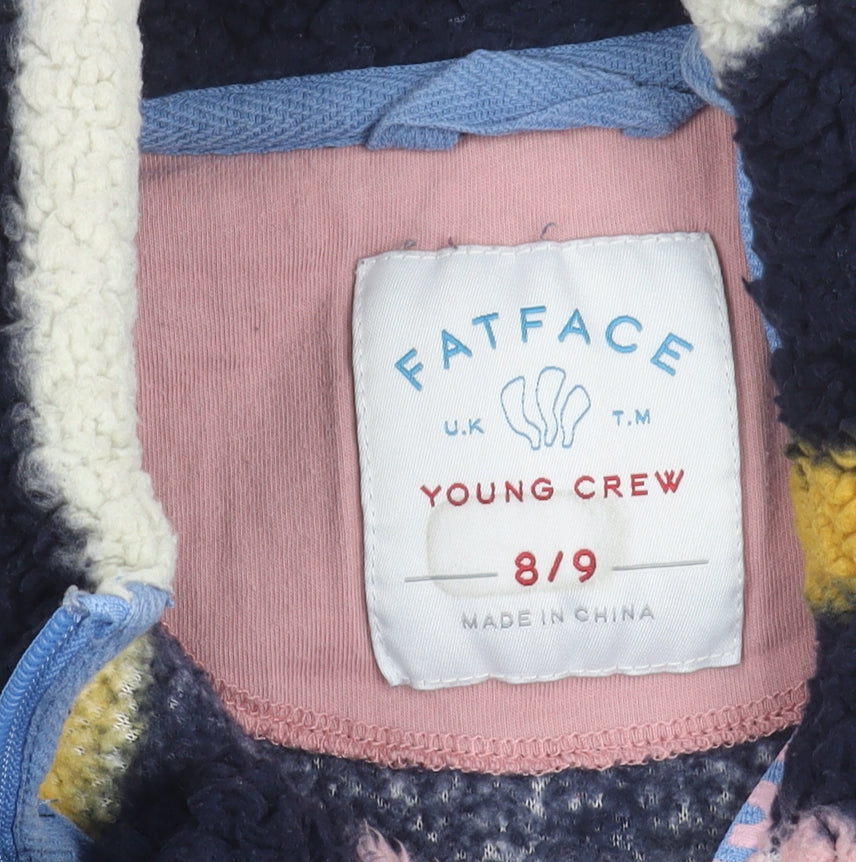 FatFace Girls Multicoloured Striped Fleece Sweatshirt 8-9Y Pullover 1/4 Zip