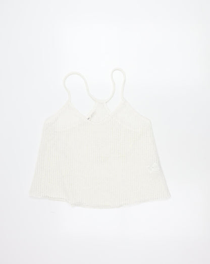 Pull & Bear Women White Knit Tank Top M Camisole Spaghetti Strap
