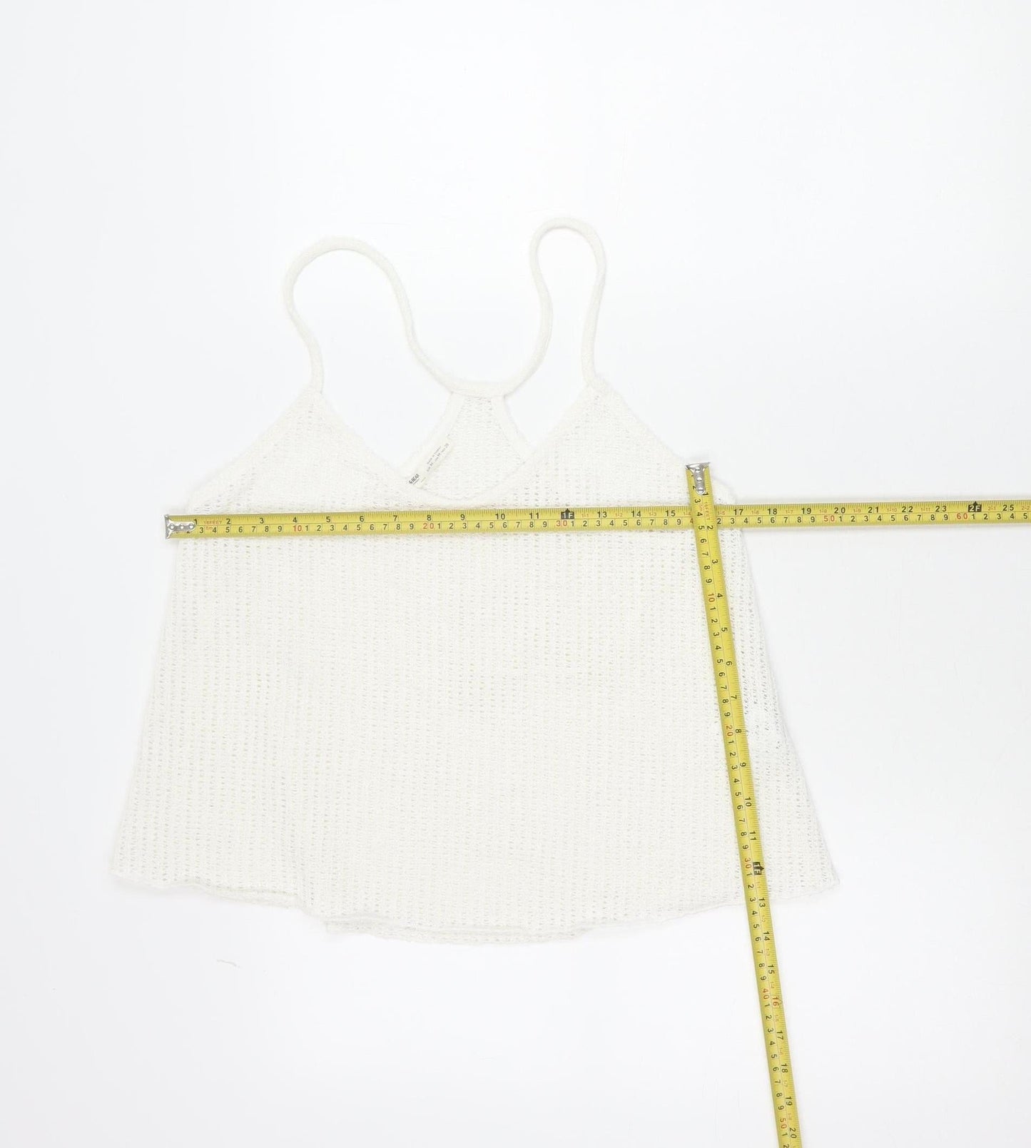 Pull & Bear Women White Knit Tank Top M Camisole Spaghetti Strap