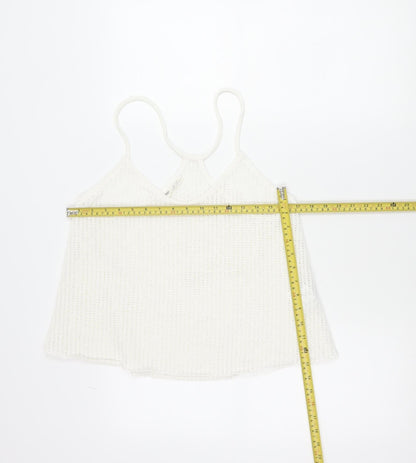 Pull & Bear Women White Knit Tank Top M Camisole Spaghetti Strap