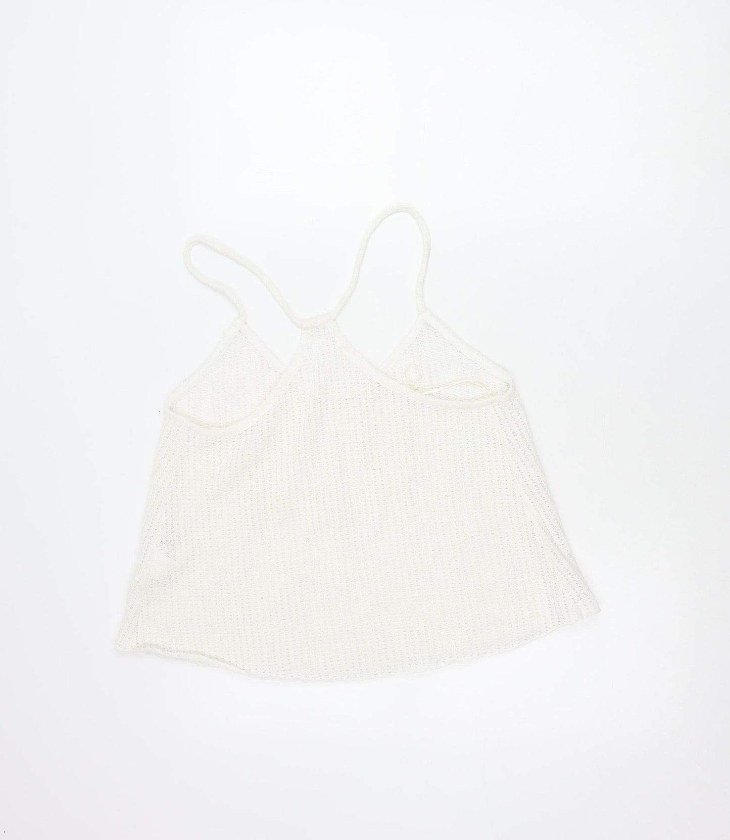 Pull & Bear Women White Knit Tank Top M Camisole Spaghetti Strap