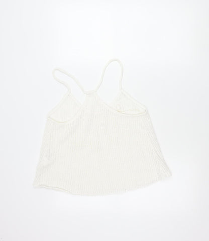 Pull & Bear Women White Knit Tank Top M Camisole Spaghetti Strap