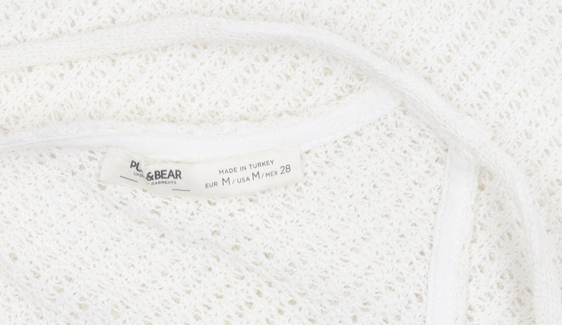Pull & Bear Women White Knit Tank Top M Camisole Spaghetti Strap