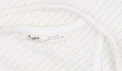 Pull & Bear Women White Knit Tank Top M Camisole Spaghetti Strap