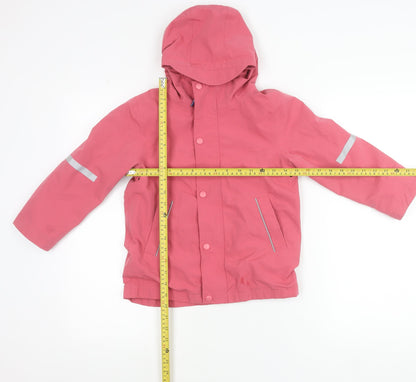 Mini Boden Girls Pink Rain Coat Jacket 5-6 Years Hooded Reflective Lined
