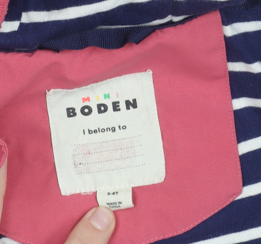 Mini Boden Girls Pink Rain Coat Jacket 5-6 Years Hooded Reflective Lined