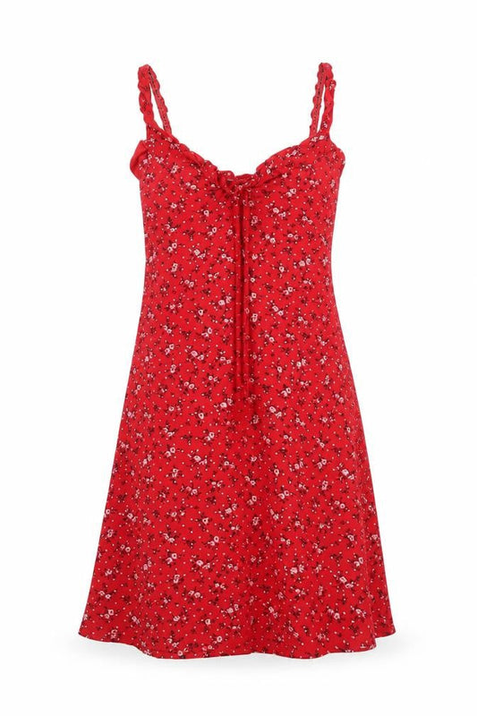 PrettyLittleThing Women’s Red Floral Slip Dress Size 6 Summer Casual