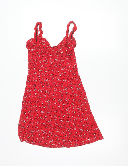 PrettyLittleThing Women’s Red Floral Slip Dress Size 6 Summer Casual