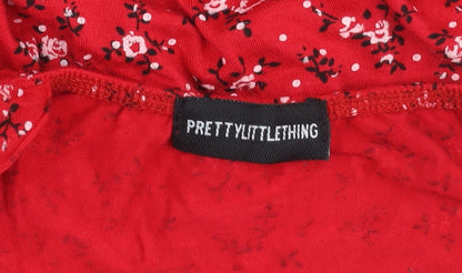 PrettyLittleThing Women’s Red Floral Slip Dress Size 6 Summer Casual
