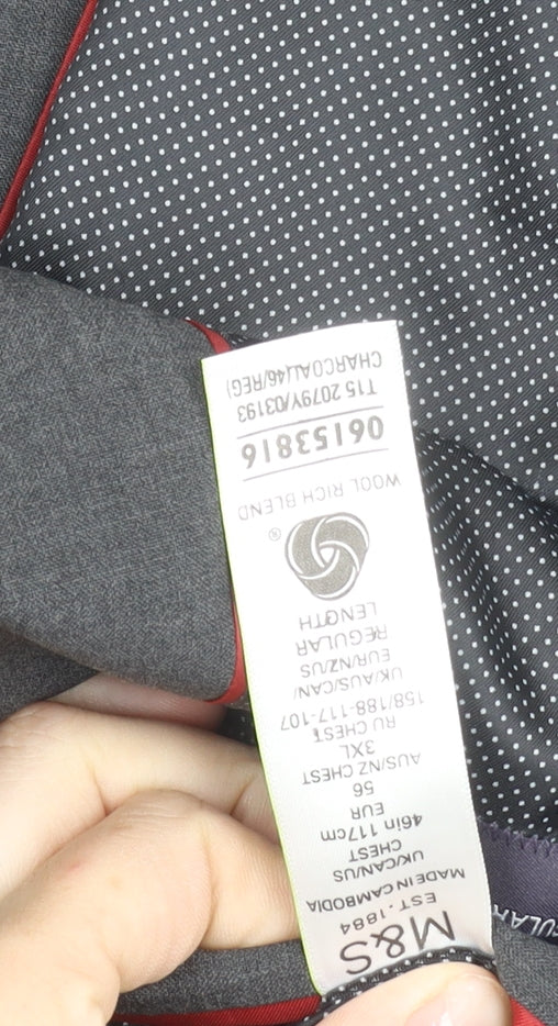 Marks and Spencer Men’s Grey Wool Blend Suit Jacket 46 Chest 3XL