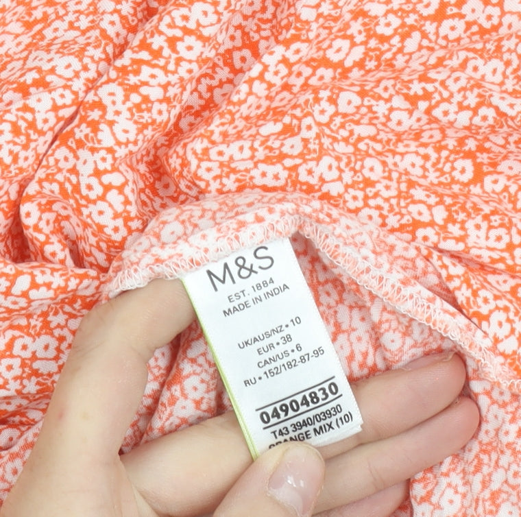 Marks and Spencer Womens Orange Floral Viscose Blouse Size 10