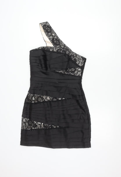Red Herring Women’s Black One Shoulder Lace Bodycon Dress Size 10