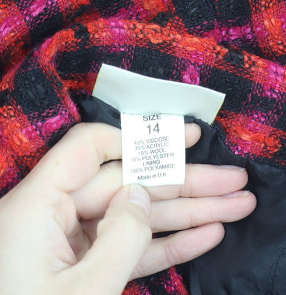 Debenhams Women’s Red Black Check Pencil Skirt Size 14 Wool Blend