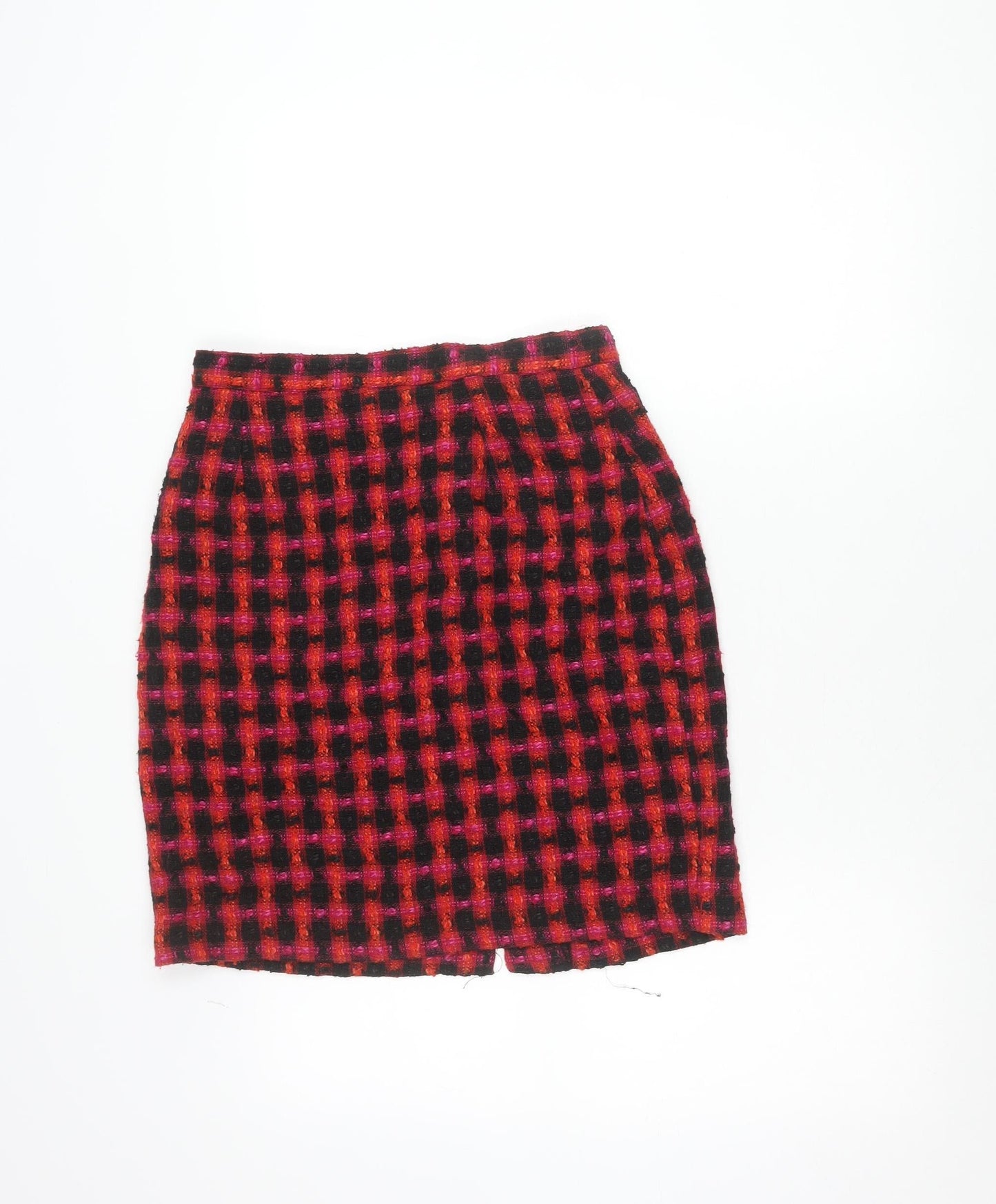 Debenhams Women’s Red Black Check Pencil Skirt Size 14 Wool Blend
