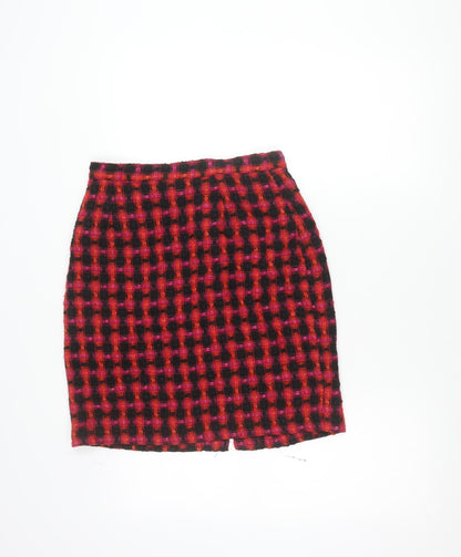 Debenhams Women’s Red Black Check Pencil Skirt Size 14 Wool Blend