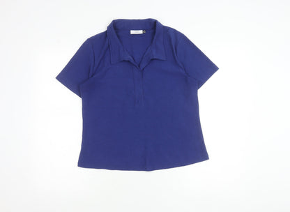 Adini Women Blue Cotton Polo Shirt Size S Short Sleeve Casual