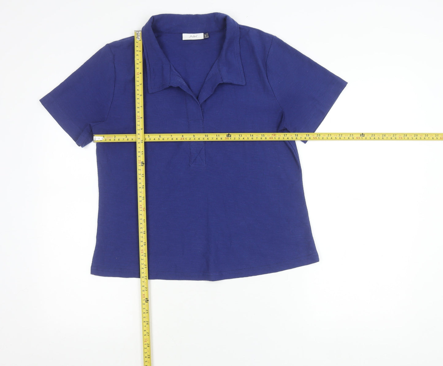 Adini Women Blue Cotton Polo Shirt Size S Short Sleeve Casual