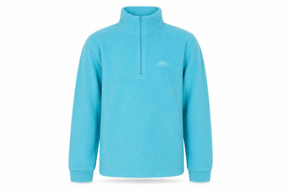 Front view of Trespass boys’ blue fleece 1/2 zip sweatshirt 11-12 years outdoor winter