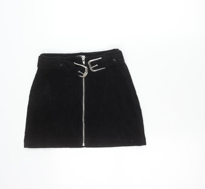 Topshop Women’s Black Corduroy Short Skirt UK 4 Petite Zip Buckle
