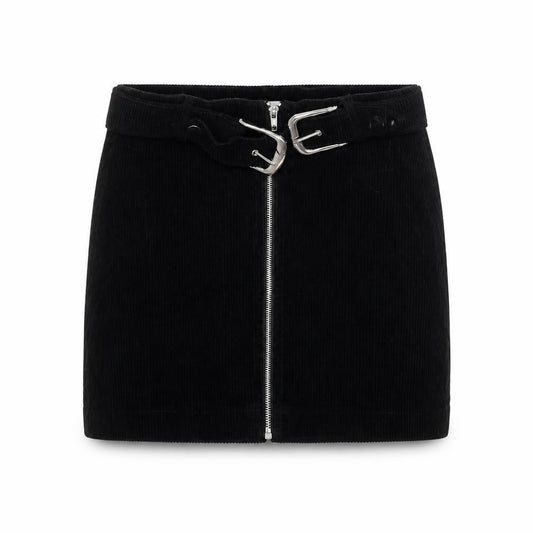 Topshop Women’s Black Corduroy Short Skirt UK 4 Petite Zip Buckle