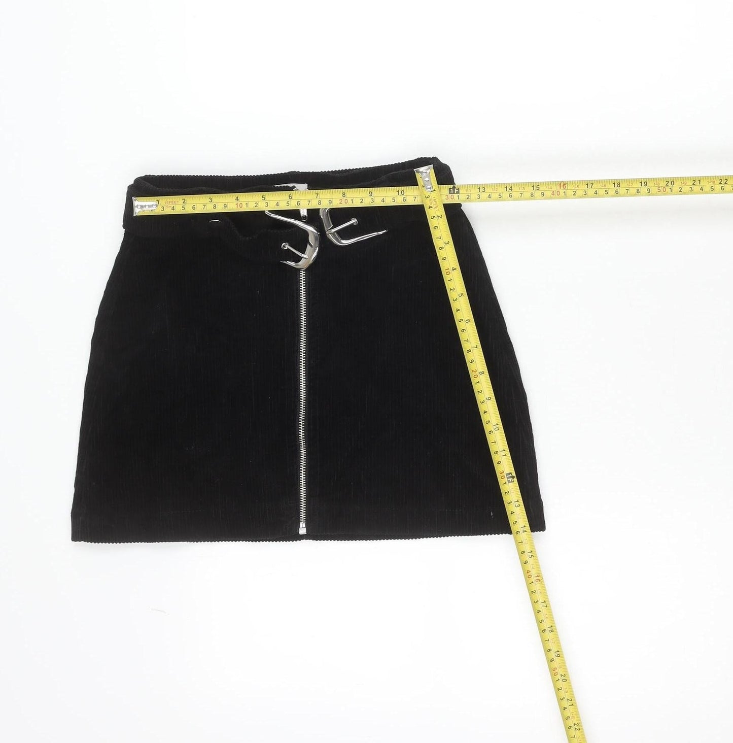 Topshop Women’s Black Corduroy Short Skirt UK 4 Petite Zip Buckle