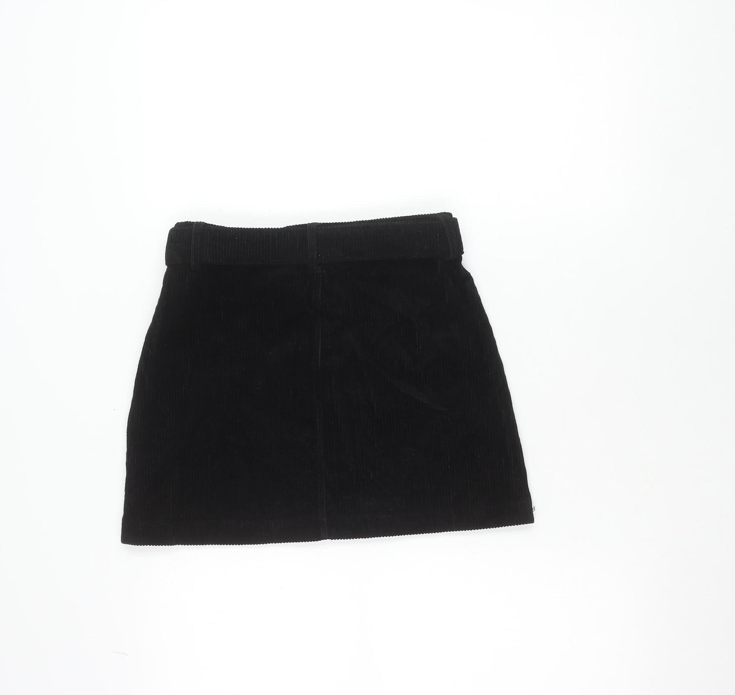 Topshop Women’s Black Corduroy Short Skirt UK 4 Petite Zip Buckle