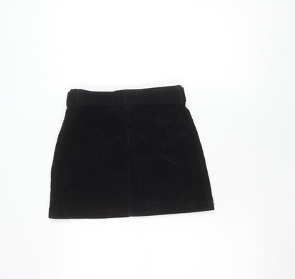 Topshop Women’s Black Corduroy Short Skirt UK 4 Petite Zip Buckle