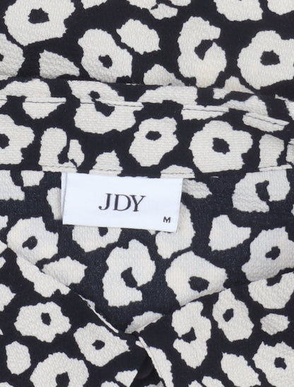 JDY Womens Black Animal Print Blouse Size M Long Sleeve Puff Button Up