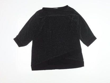 Quiz Women’s Black Glitter Tunic Blouse Size 12 Party Top