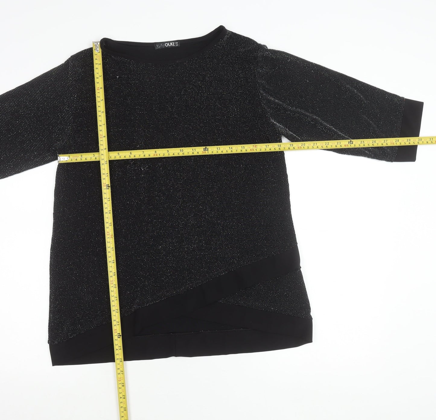 Quiz Women’s Black Glitter Tunic Blouse Size 12 Party Top
