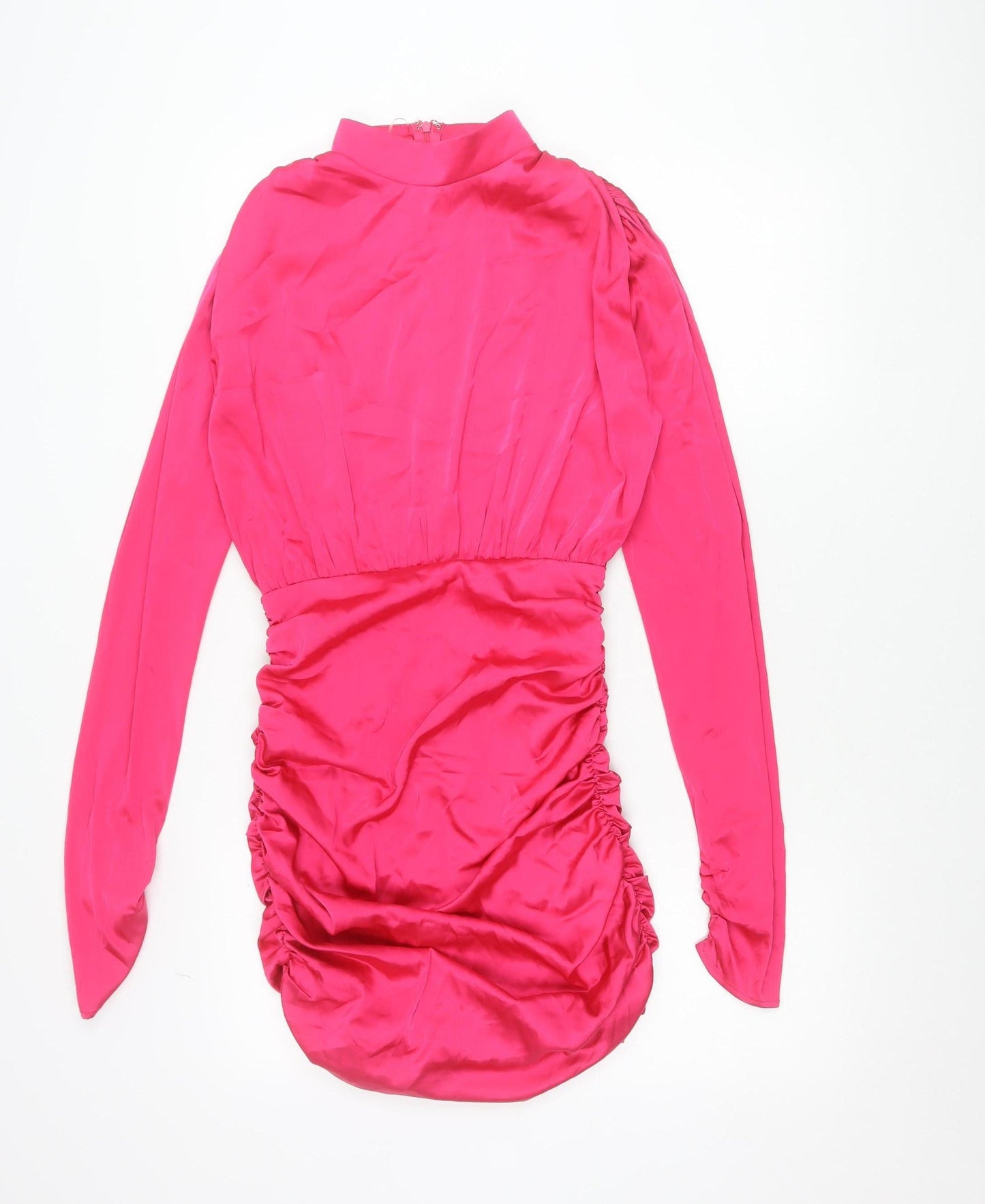 Rare London Women's Pink Size 8 Bodycon Mini Dress Ruched Long Sleeve