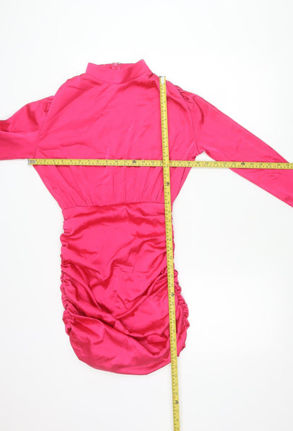 Rare London Women's Pink Size 8 Bodycon Mini Dress Ruched Long Sleeve