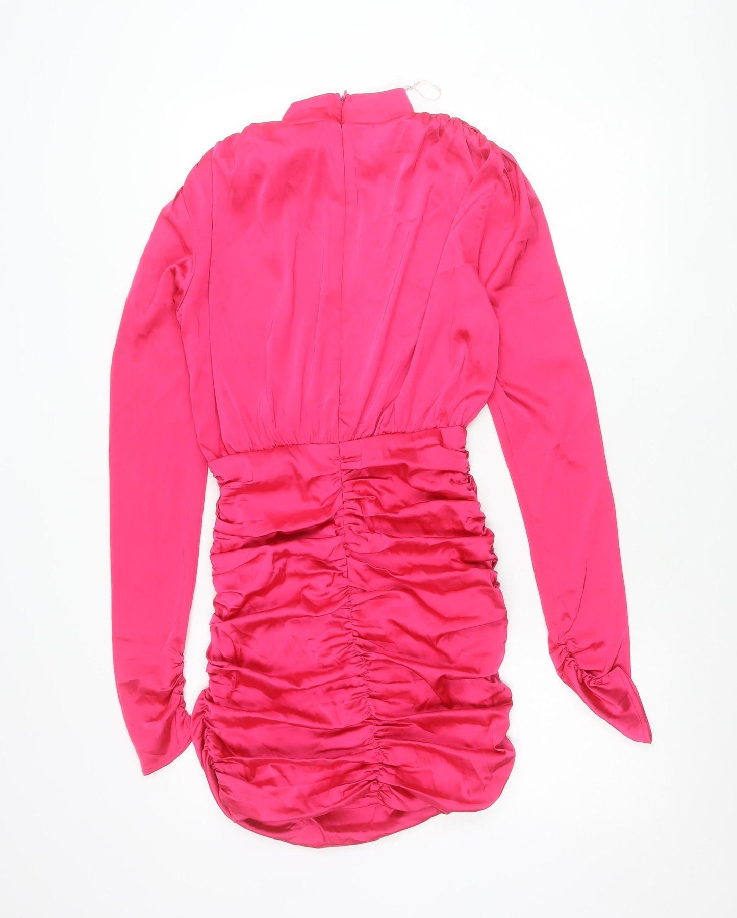 Rare London Women's Pink Size 8 Bodycon Mini Dress Ruched Long Sleeve