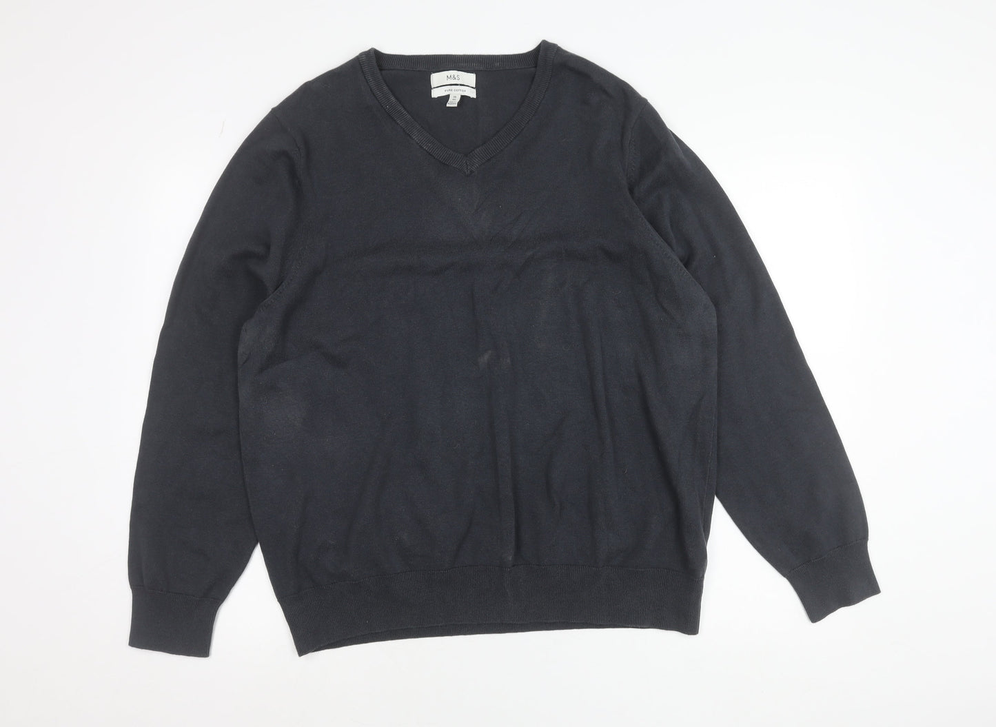 Marks and Spencer Men’s Grey 2XL V-Neck Cotton Jumper