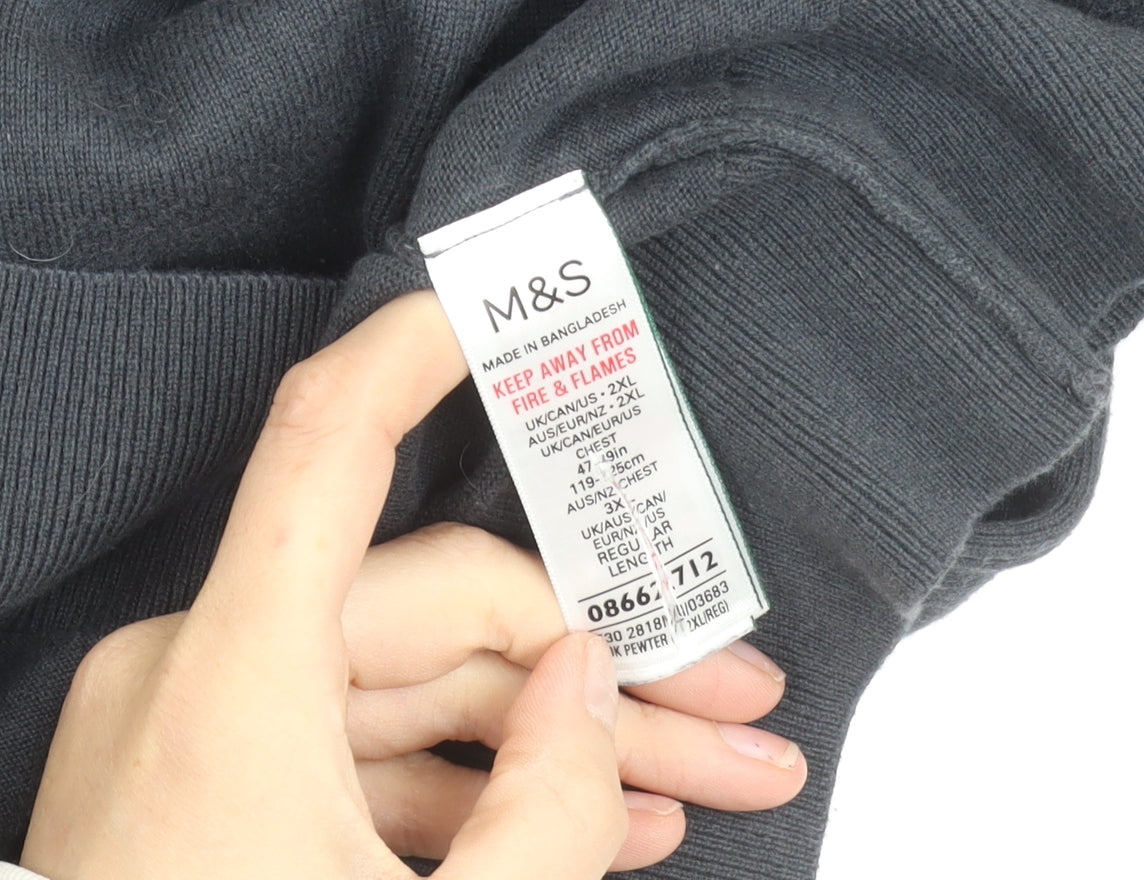 Marks and Spencer Men’s Grey 2XL V-Neck Cotton Jumper
