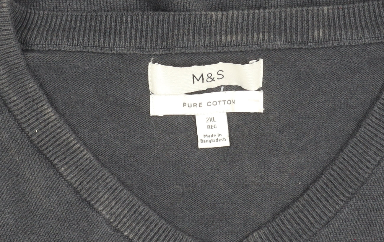 Marks and Spencer Men’s Grey 2XL V-Neck Cotton Jumper