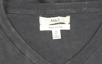 Marks and Spencer Men’s Grey 2XL V-Neck Cotton Jumper