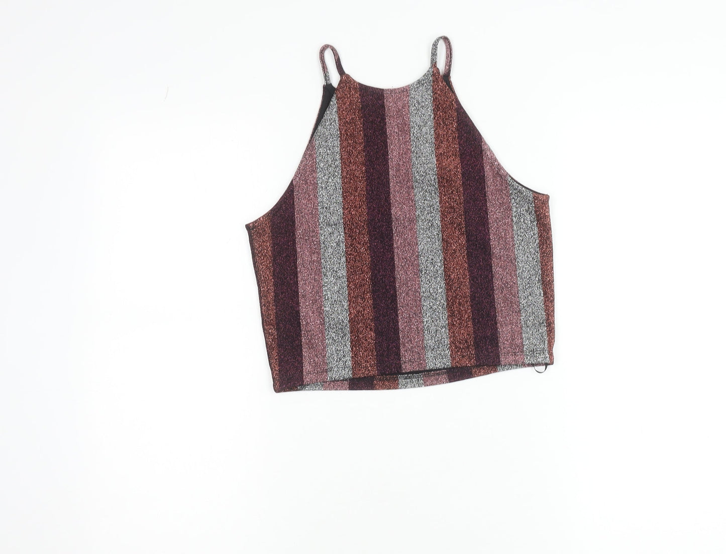 Topshop Womens Multicoloured Glitter Striped Halter Cropped Tank Top Size 10