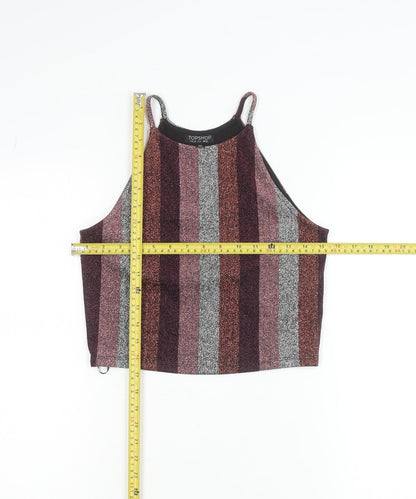 Topshop Womens Multicoloured Glitter Striped Halter Cropped Tank Top Size 10