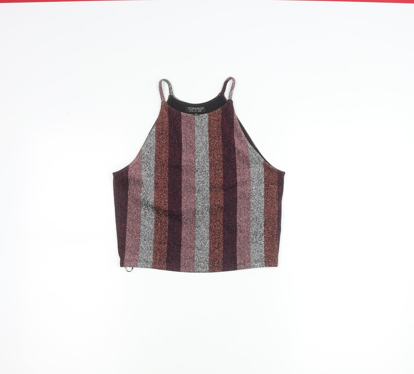Topshop Womens Multicoloured Glitter Striped Halter Cropped Tank Top Size 10
