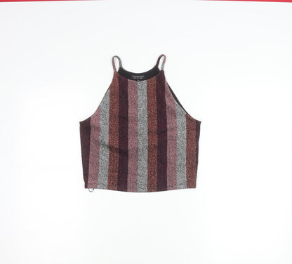 Topshop Womens Multicoloured Glitter Striped Halter Cropped Tank Top Size 10