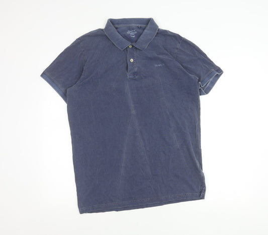 Gant Men's Blue Cotton Polo Shirt Size L Short Sleeve Casual