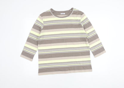 Damart Women’s Brown Striped 3/4 Sleeve Cotton T-Shirt UK 14/16