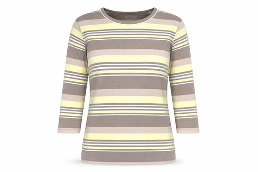Damart Women’s Brown Striped 3/4 Sleeve Cotton T-Shirt UK 14/16