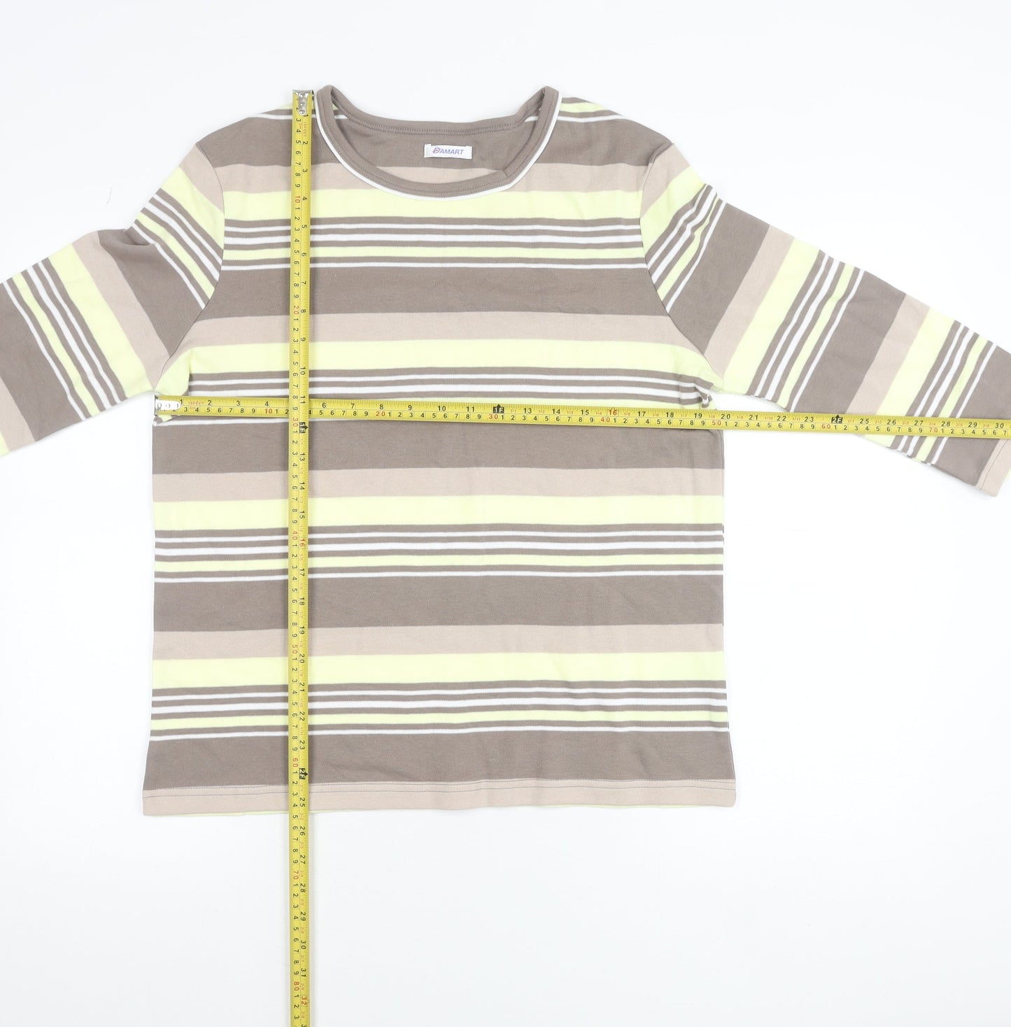 Damart Women’s Brown Striped 3/4 Sleeve Cotton T-Shirt UK 14/16