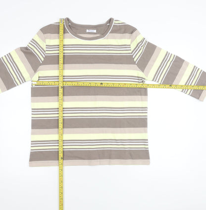 Damart Women’s Brown Striped 3/4 Sleeve Cotton T-Shirt UK 14/16