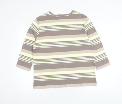 Damart Women’s Brown Striped 3/4 Sleeve Cotton T-Shirt UK 14/16