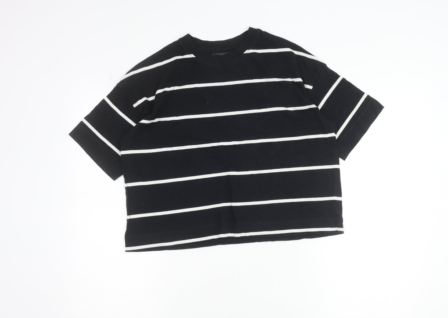 Next Womens Black White Striped Cotton T-Shirt Size 6 Short Sleeve
