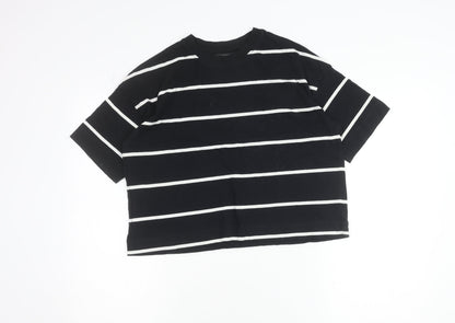 Next Womens Black White Striped Cotton T-Shirt Size 6 Short Sleeve