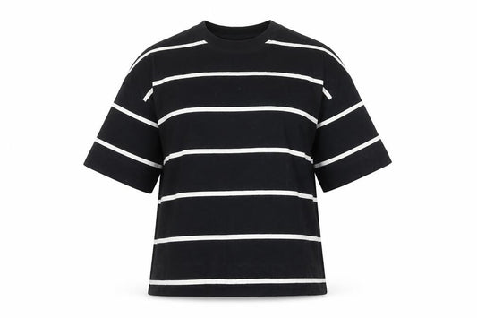 Next Womens Black White Striped Cotton T-Shirt Size 6 Short Sleeve